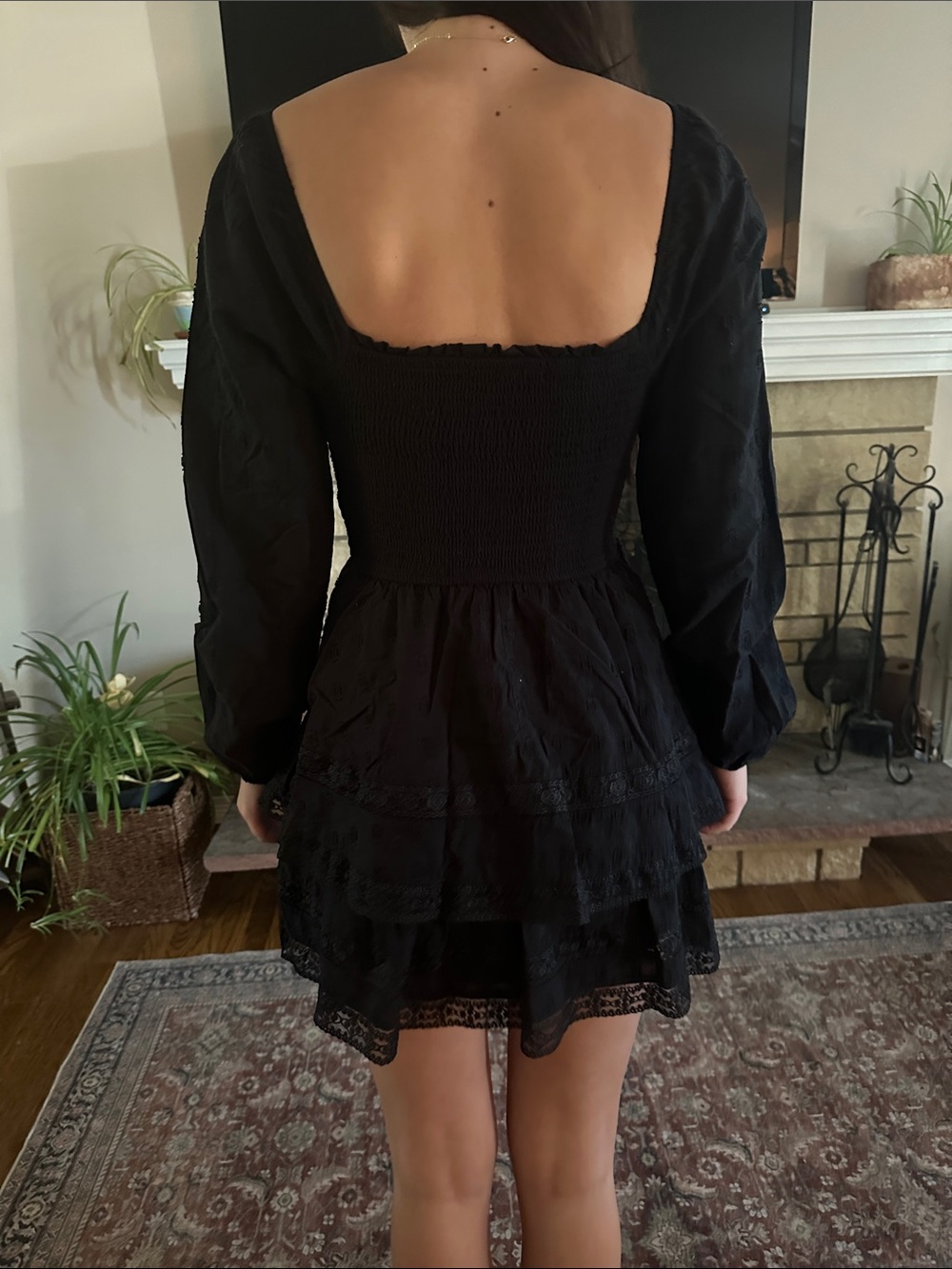 Altar'd State Black Smocked Bodice Tiered Mini Dress - Picture 3 of 5